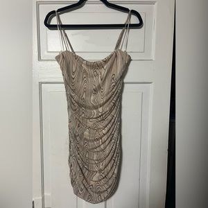 Dynamite Cream Ruched Mesh Mini Dress